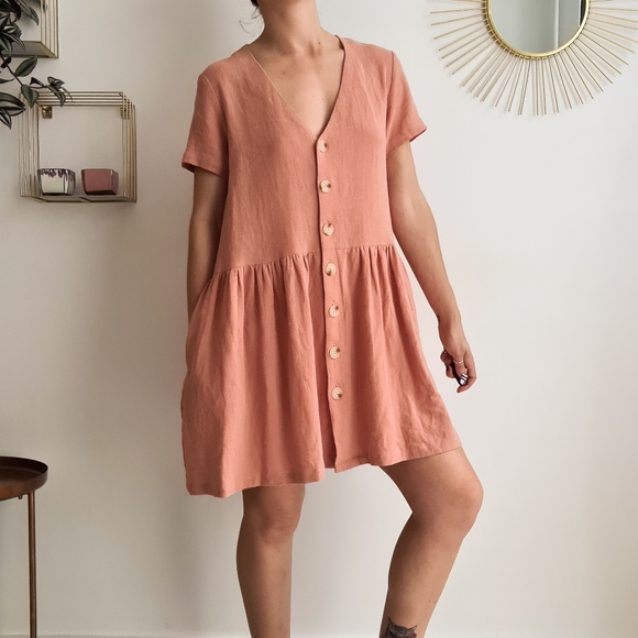 Staple the Label - HARVEST MINI DRESS | peachy button down short sleeve sz 10 - Picture 10 of 13